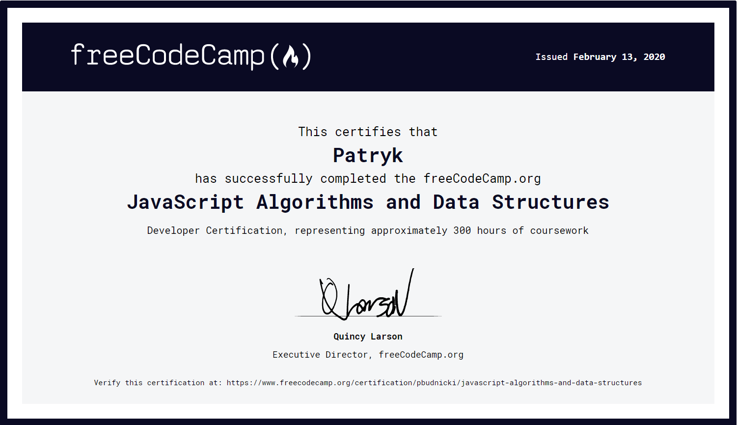 Certyfikat Javascript